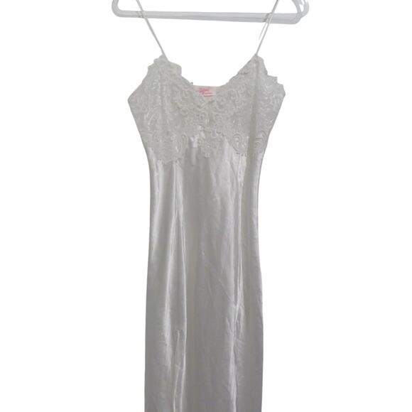 Intime Womens Medium White Vintage Satin Maxi Dress Lace Top Slip Dress - Picture 1 of 9